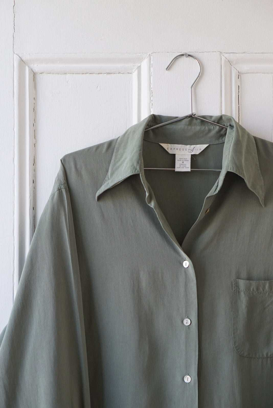 Sage Green Silk Blouse | Size M