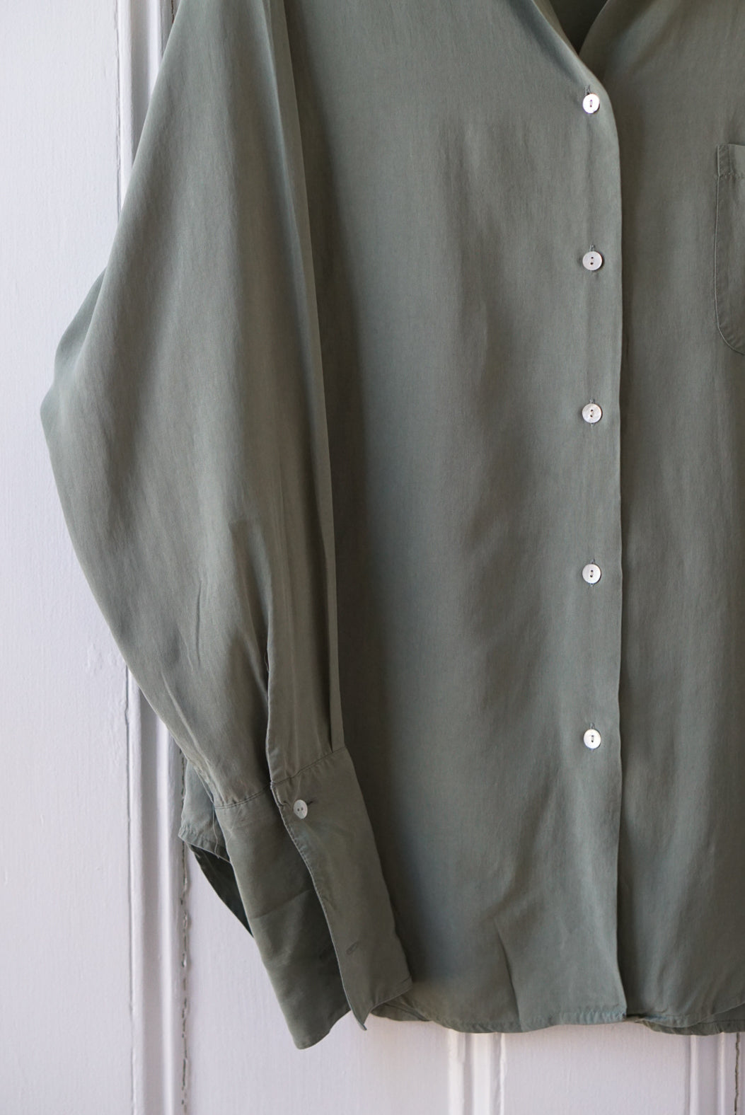 Sage Green Silk Blouse | Size M