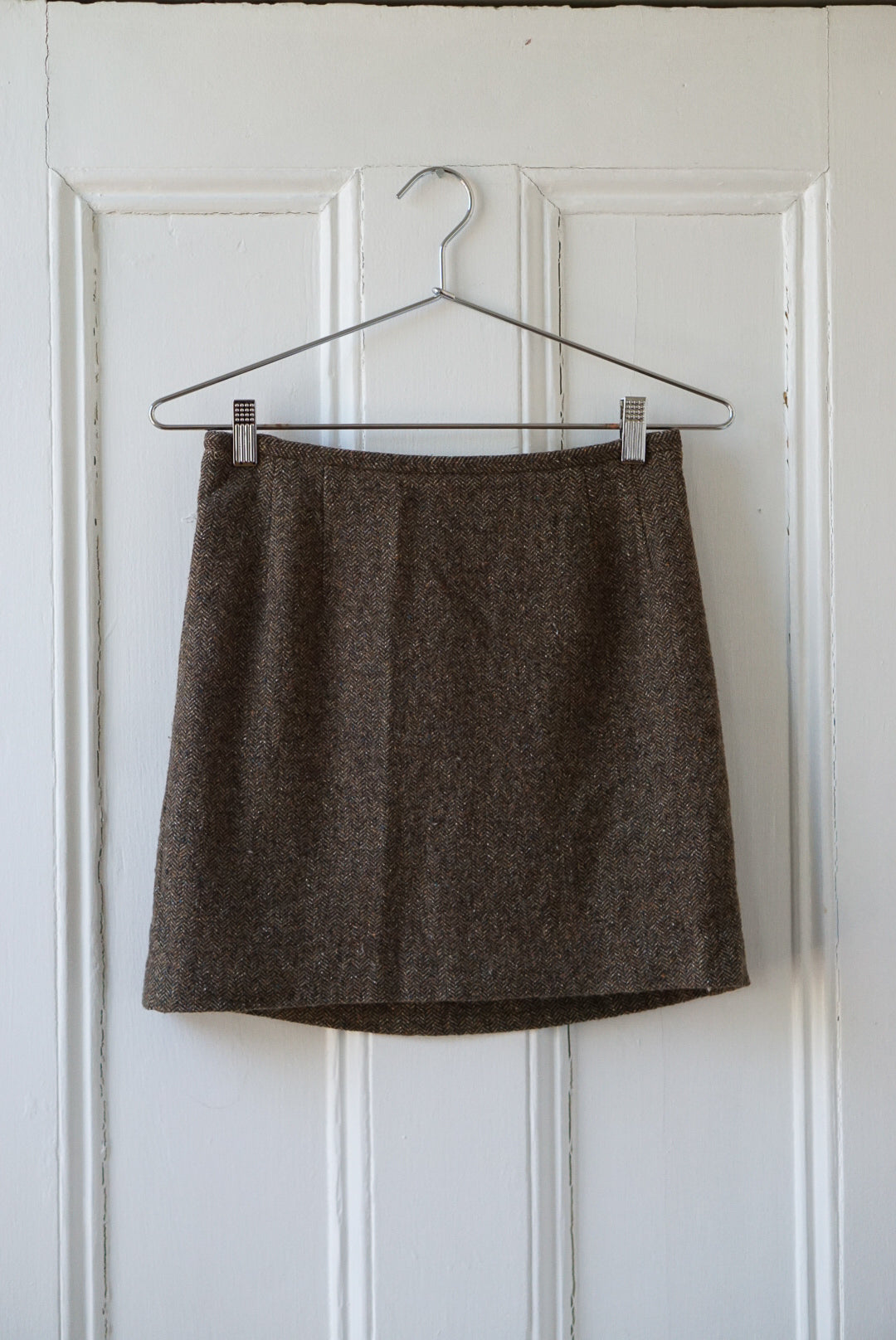 Hazelnut Houndstooth Wool Blend Mini Skirt | Size 27/28