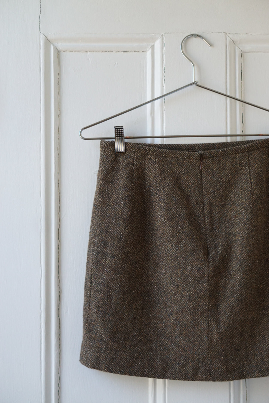 Hazelnut Houndstooth Wool Blend Mini Skirt | Size 27/28