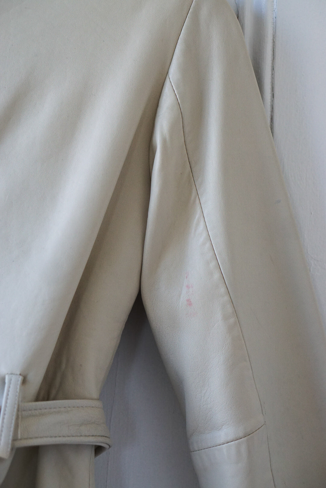 Bone White Belted Leather Jacket | Size S