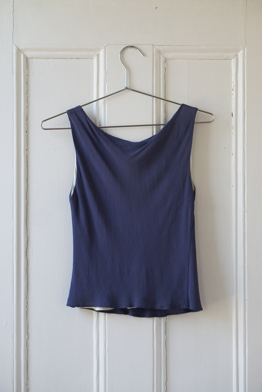 French Navy Sleeveless V Neck Top | Size S