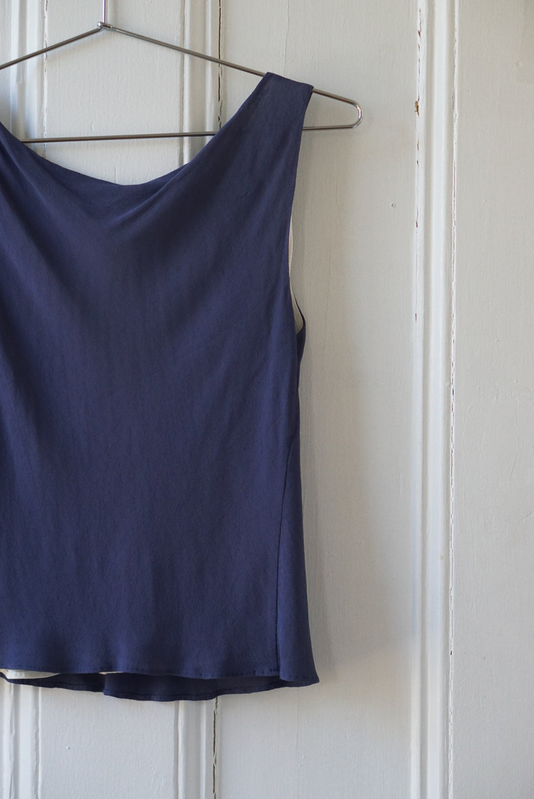 French Navy Sleeveless V Neck Top | Size S