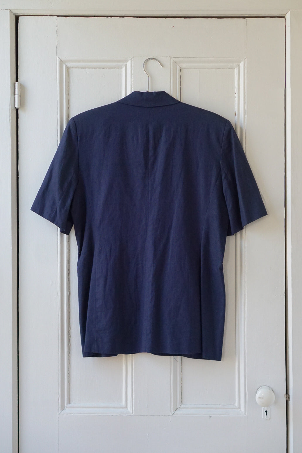 Navy Floral Embroidered Short Sleeve Blazer | Size L