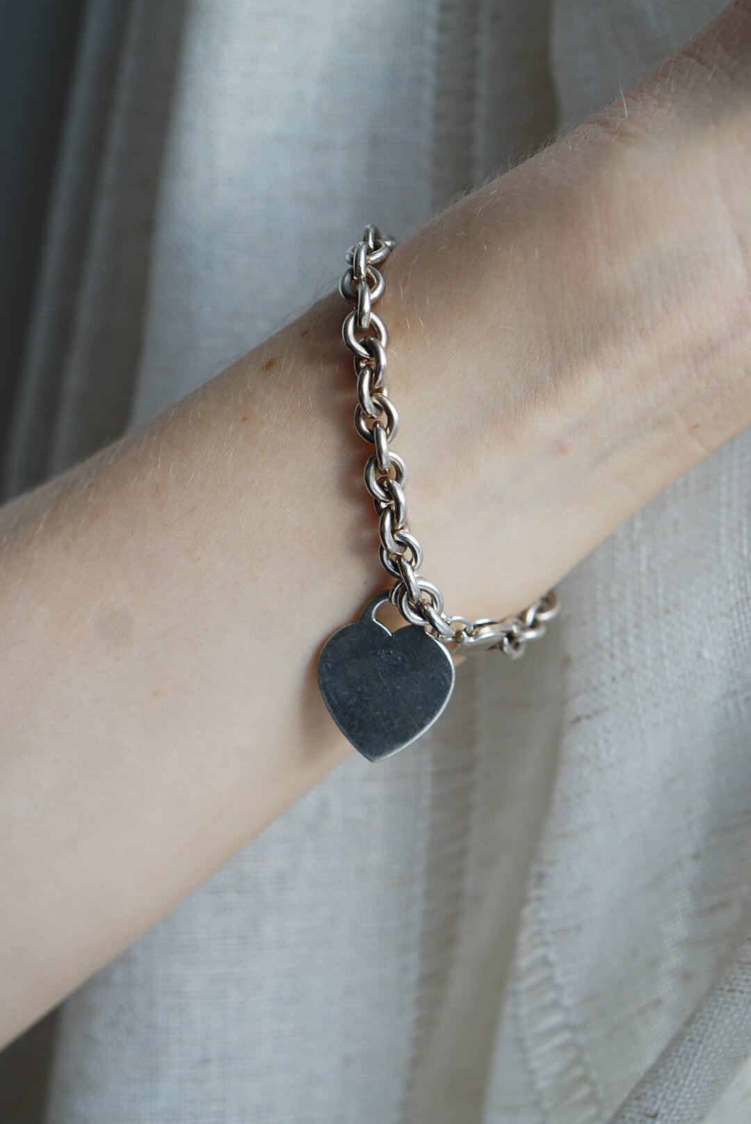 Sterling Silver Heart Tag Chain Bracelet