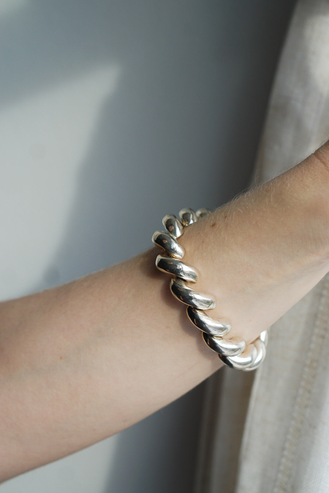 Italian Sterling Silver Sculptural Twist Bracelet