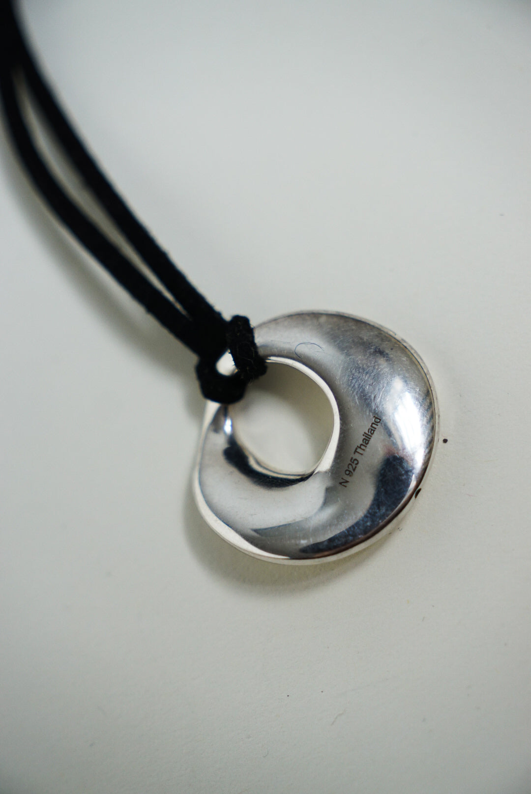 Sculptural Sterling Pendant on Black Suede Cord