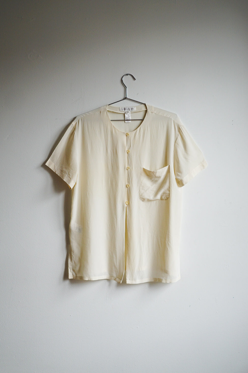 90s Ivory Silk Sheer Button Top