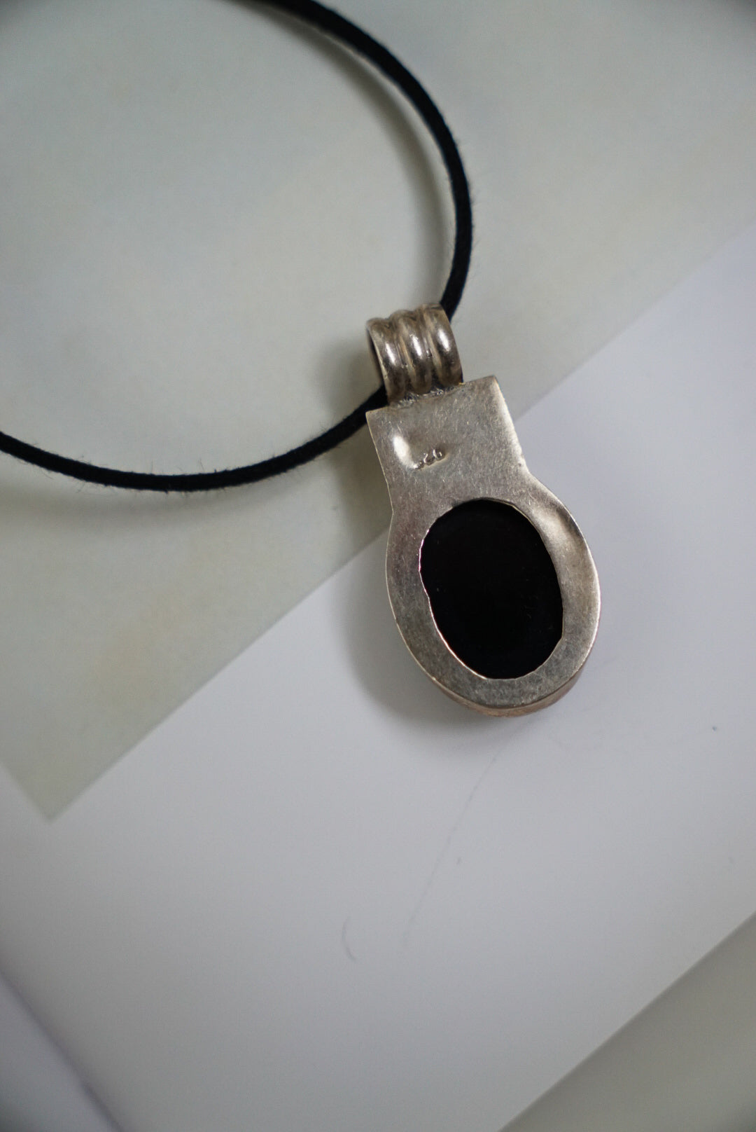 Sterling Oval Onyx Pendant on Black Suede Cord