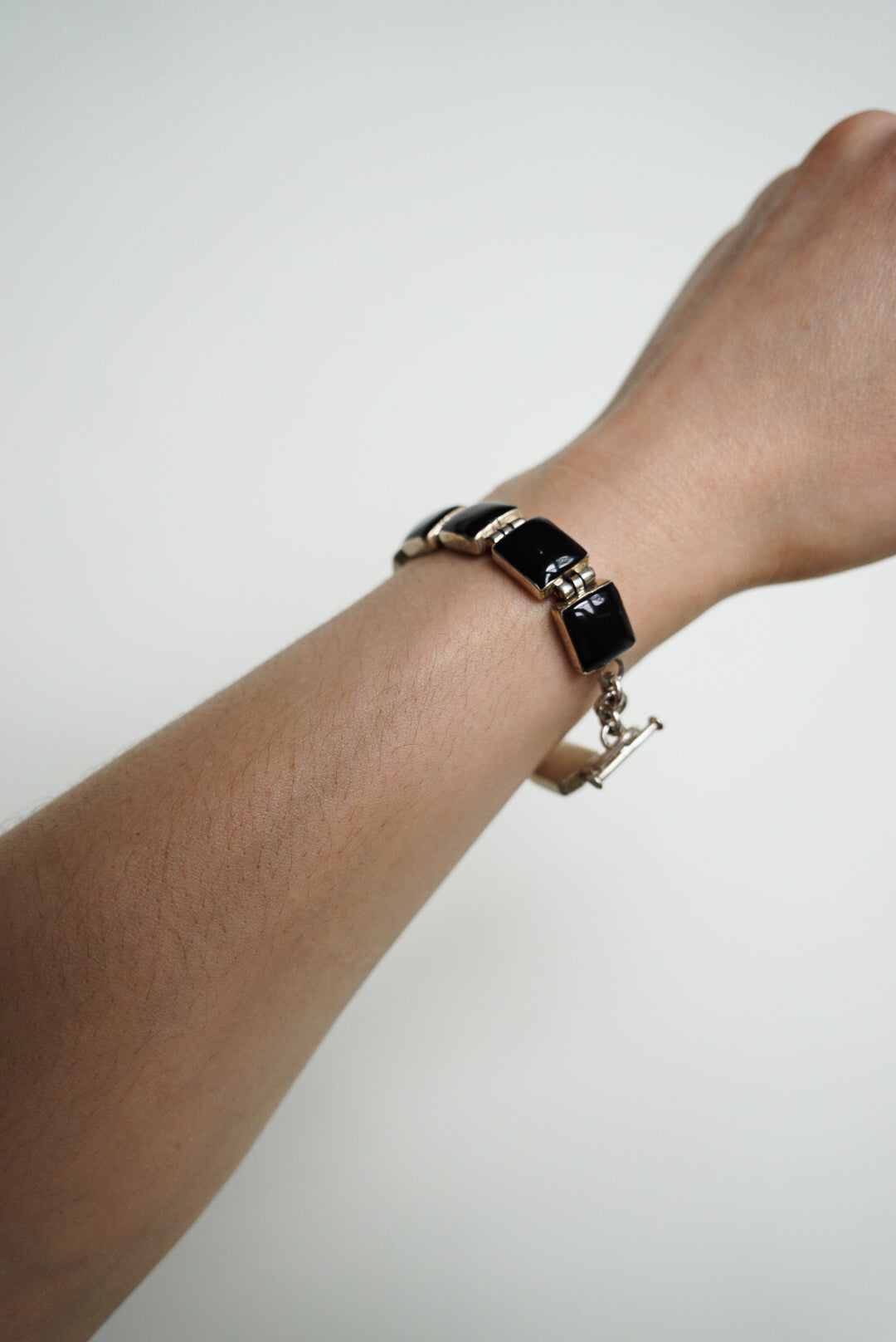 Mexican Sterling Onyx Link Toggle Bracelet