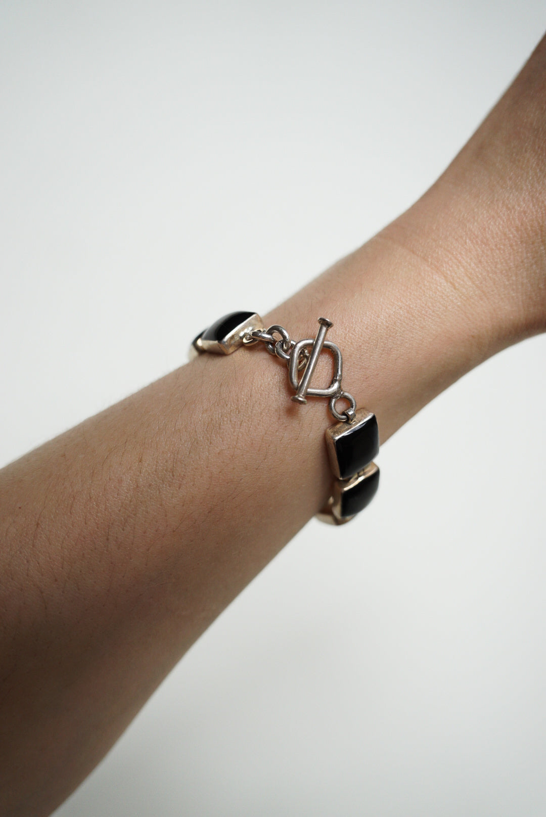 Mexican Sterling Onyx Link Toggle Bracelet