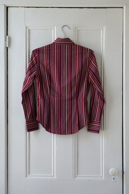 Currant Red and Navy Striped Blouse | Size XS/S
