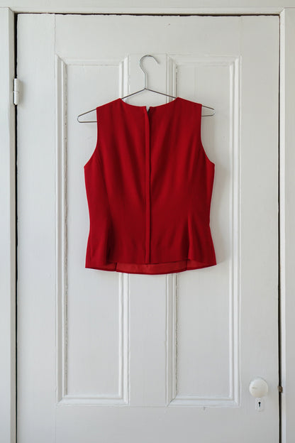 Scarlet Red Wool Blend Sleeveless Top | Size S