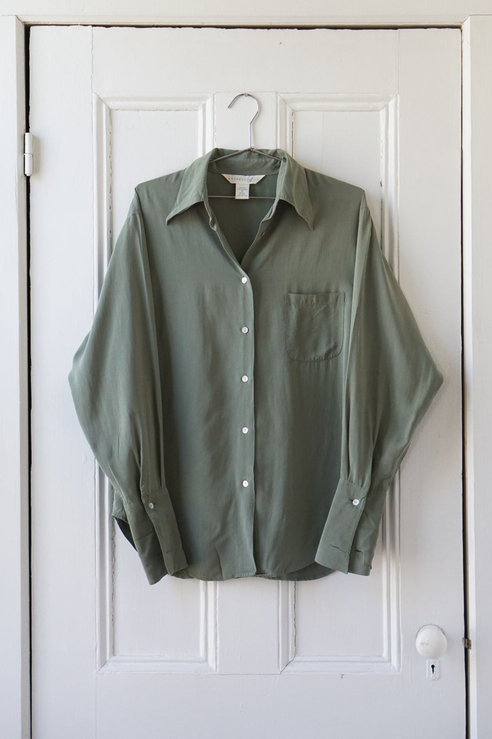 Sage Green Silk Blouse | Size M