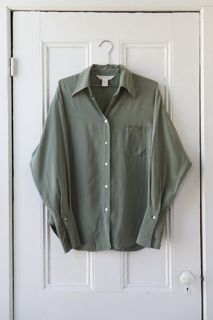 Sage Green Silk Blouse | Size M