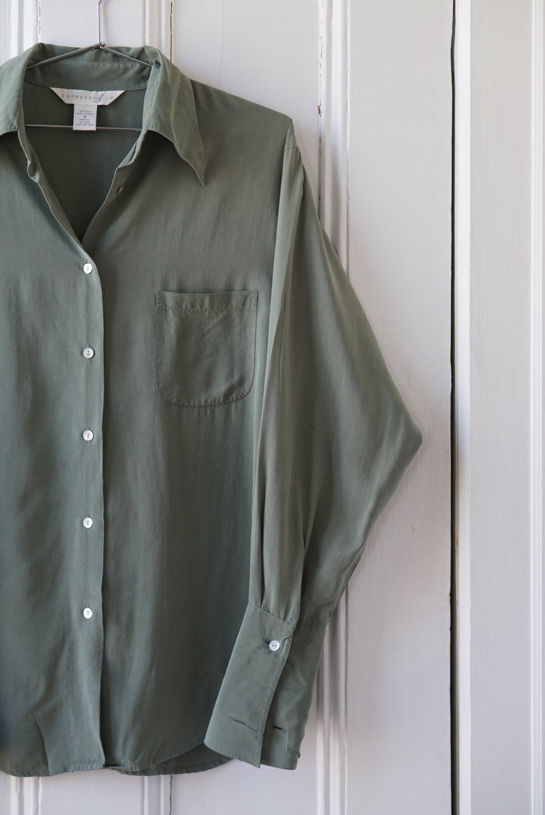 Sage Green Silk Blouse | Size M