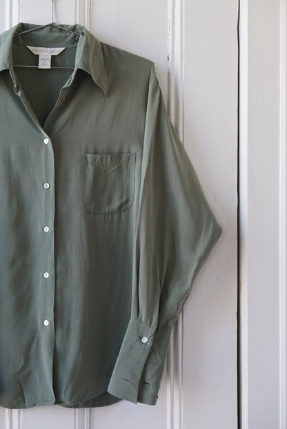 Sage Green Silk Blouse | Size M