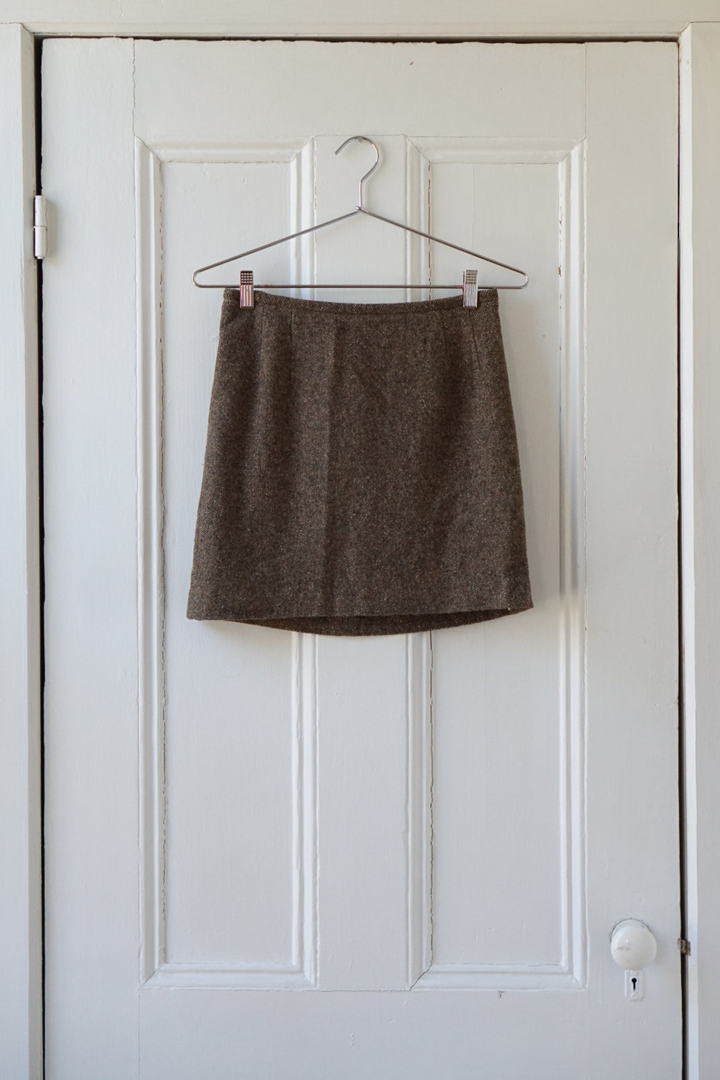 Hazelnut Houndstooth Wool Blend Mini Skirt | Size 27/28