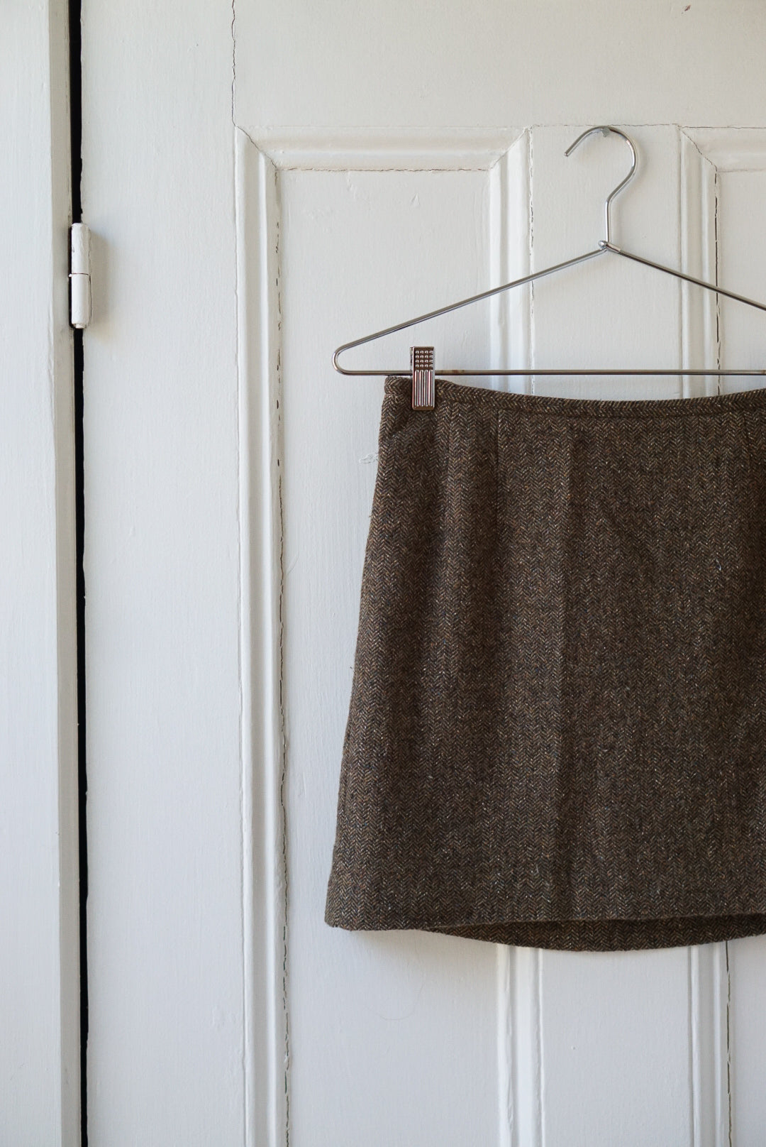 Hazelnut Houndstooth Wool Blend Mini Skirt | Size 27/28