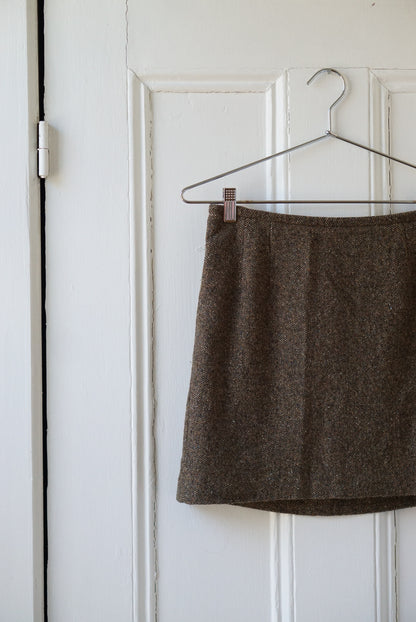 Hazelnut Houndstooth Wool Blend Mini Skirt | Size 27/28