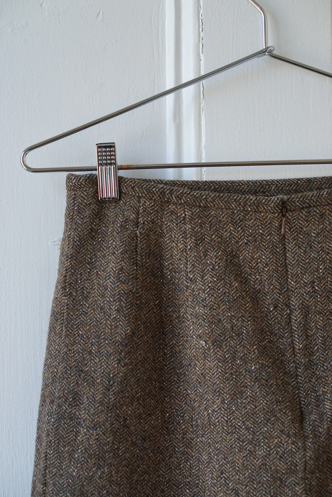 Hazelnut Houndstooth Wool Blend Mini Skirt | Size 27/28
