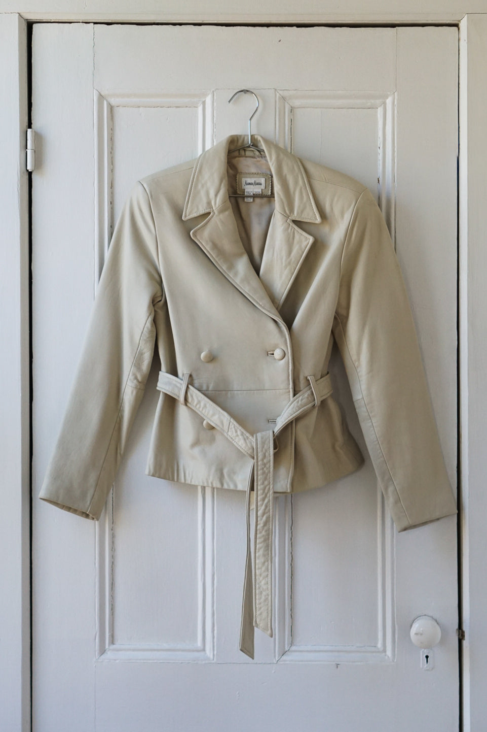 Bone White Belted Leather Jacket | Size S
