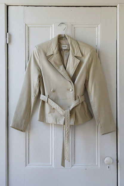 Bone White Belted Leather Jacket | Size S