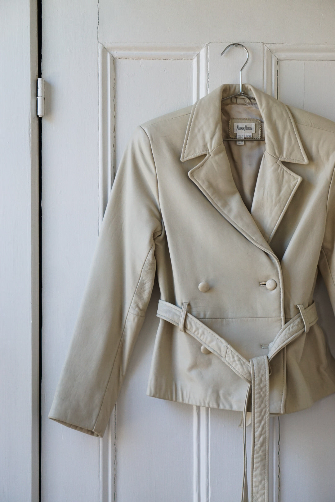 Bone White Belted Leather Jacket | Size S