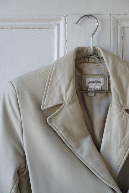 Bone White Belted Leather Jacket | Size S