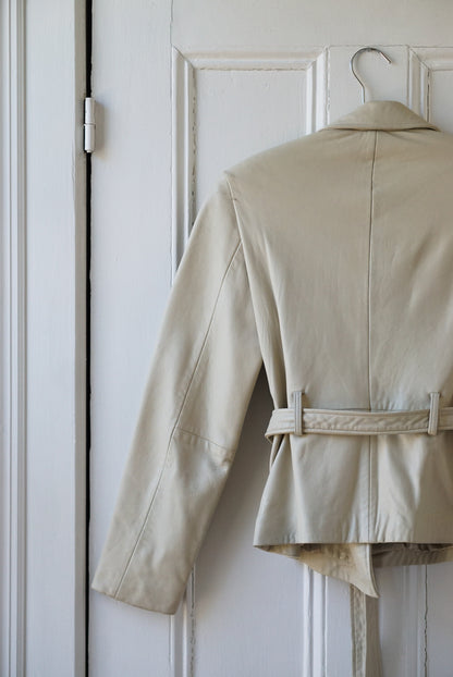 Bone White Belted Leather Jacket | Size S