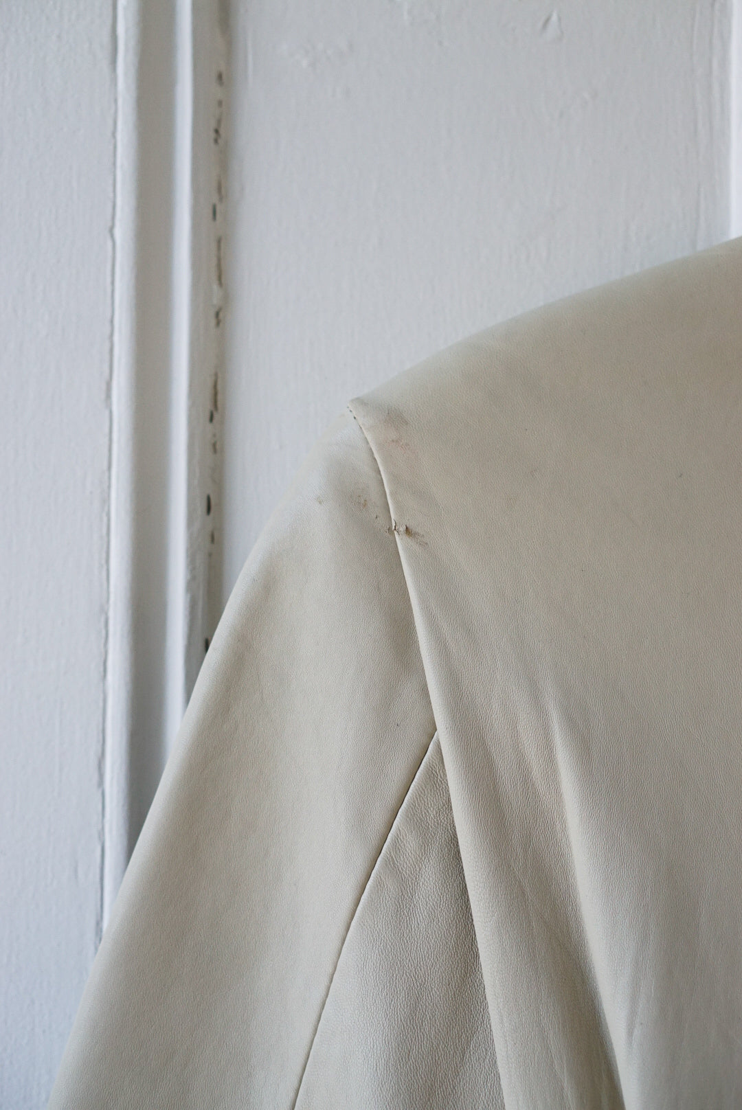 Bone White Belted Leather Jacket | Size S