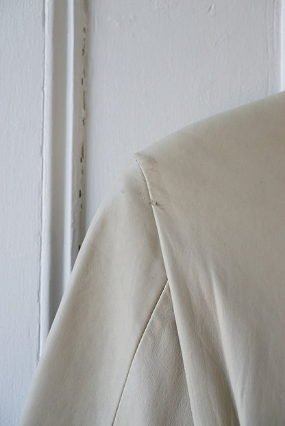 Bone White Belted Leather Jacket | Size S