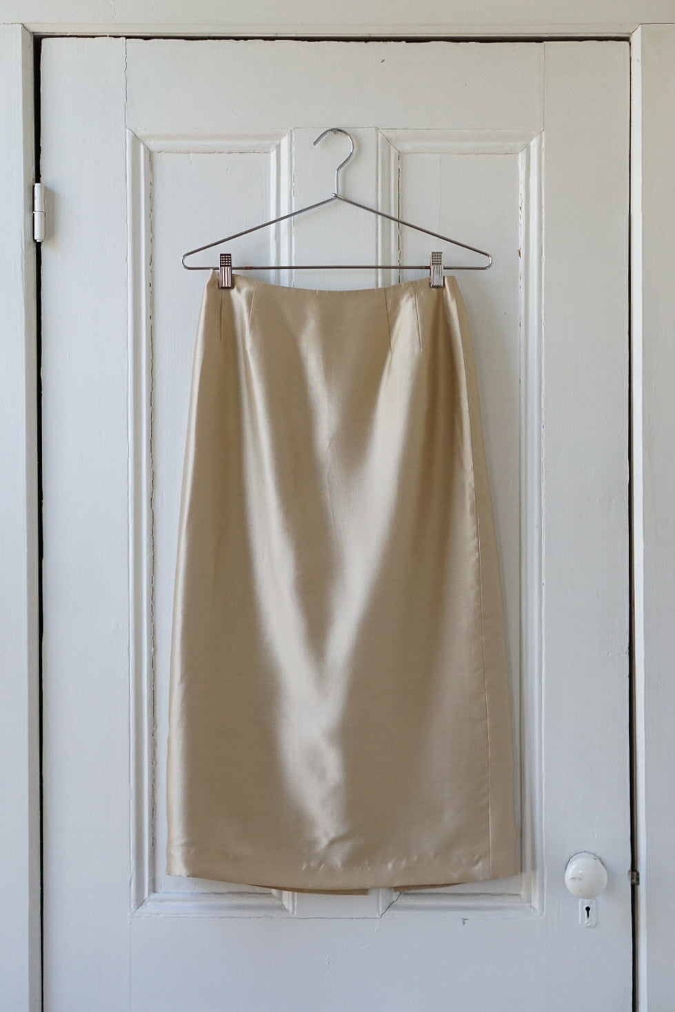 Champagne Pure Silk Midi Skirt | Size 27/28