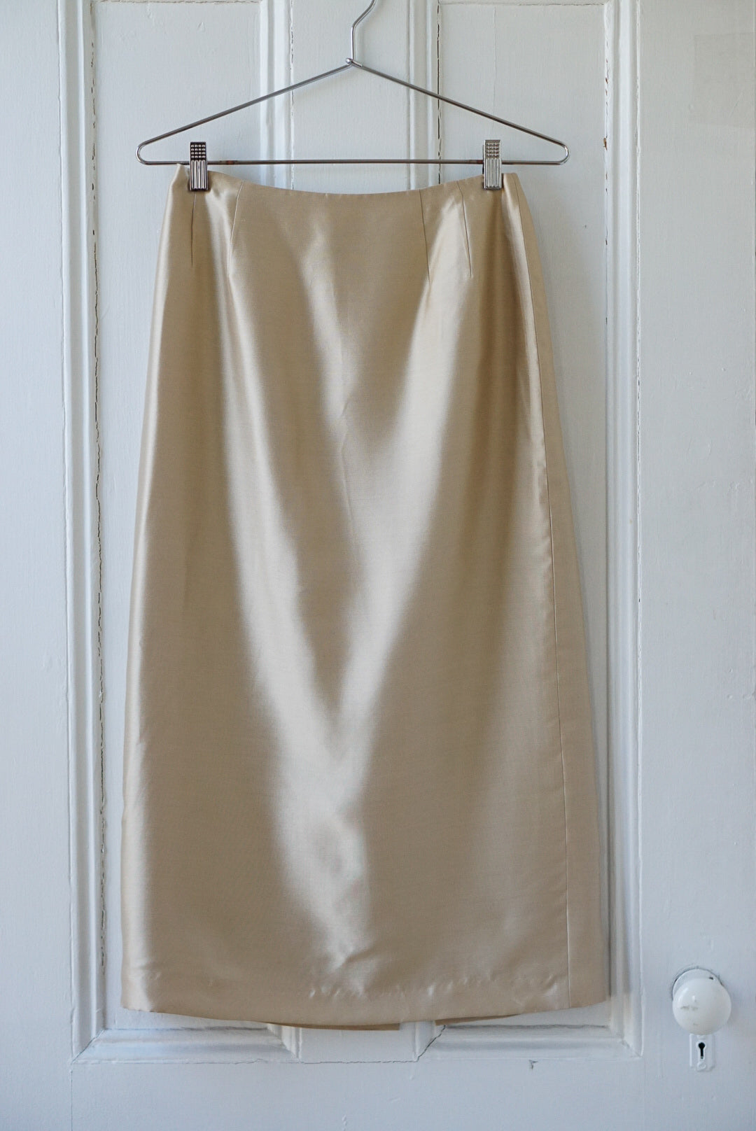 Champagne Pure Silk Midi Skirt | Size 27/28