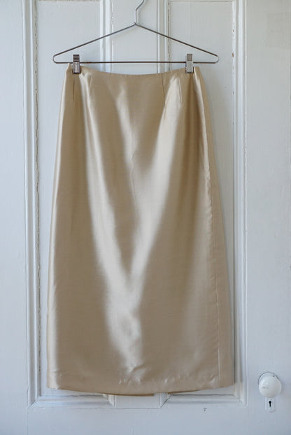 Champagne Pure Silk Midi Skirt | Size 27/28
