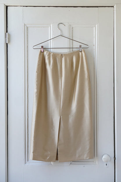 Champagne Pure Silk Midi Skirt | Size 27/28