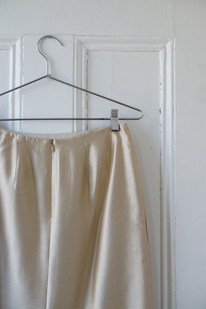 Champagne Pure Silk Midi Skirt | Size 27/28