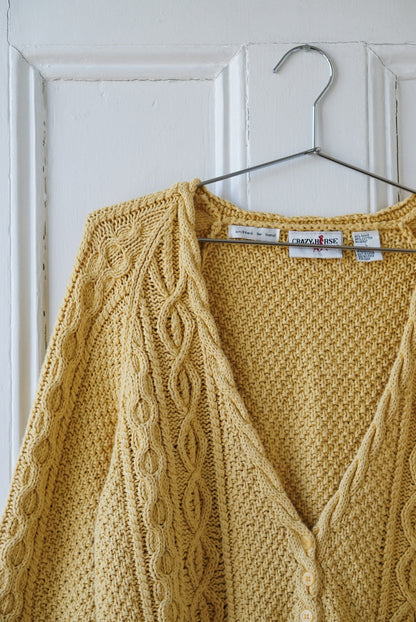 Dandelion Yellow Hand Knit Cable Cardigan | Size M/L