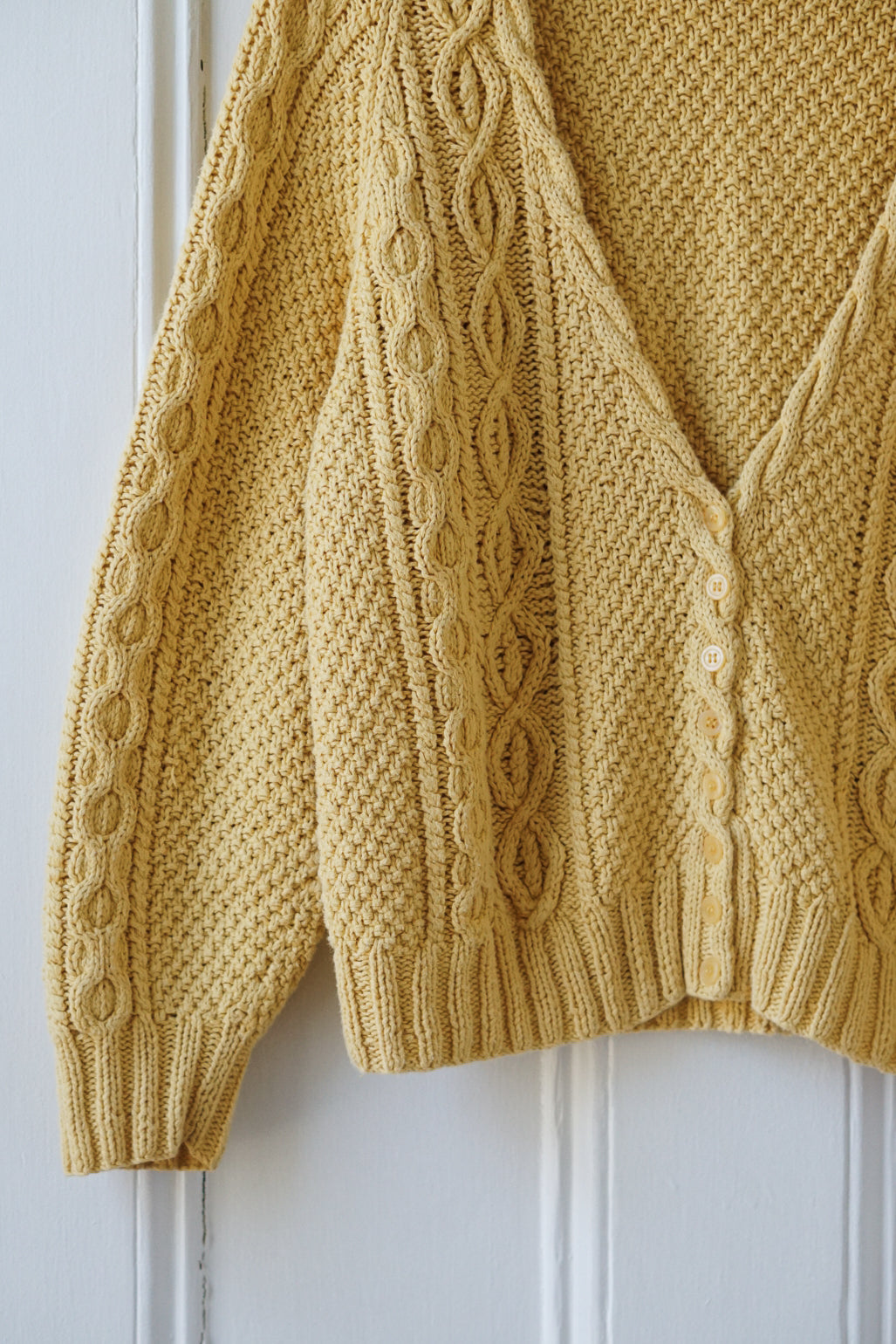 Dandelion Yellow Hand Knit Cable Cardigan | Size M/L
