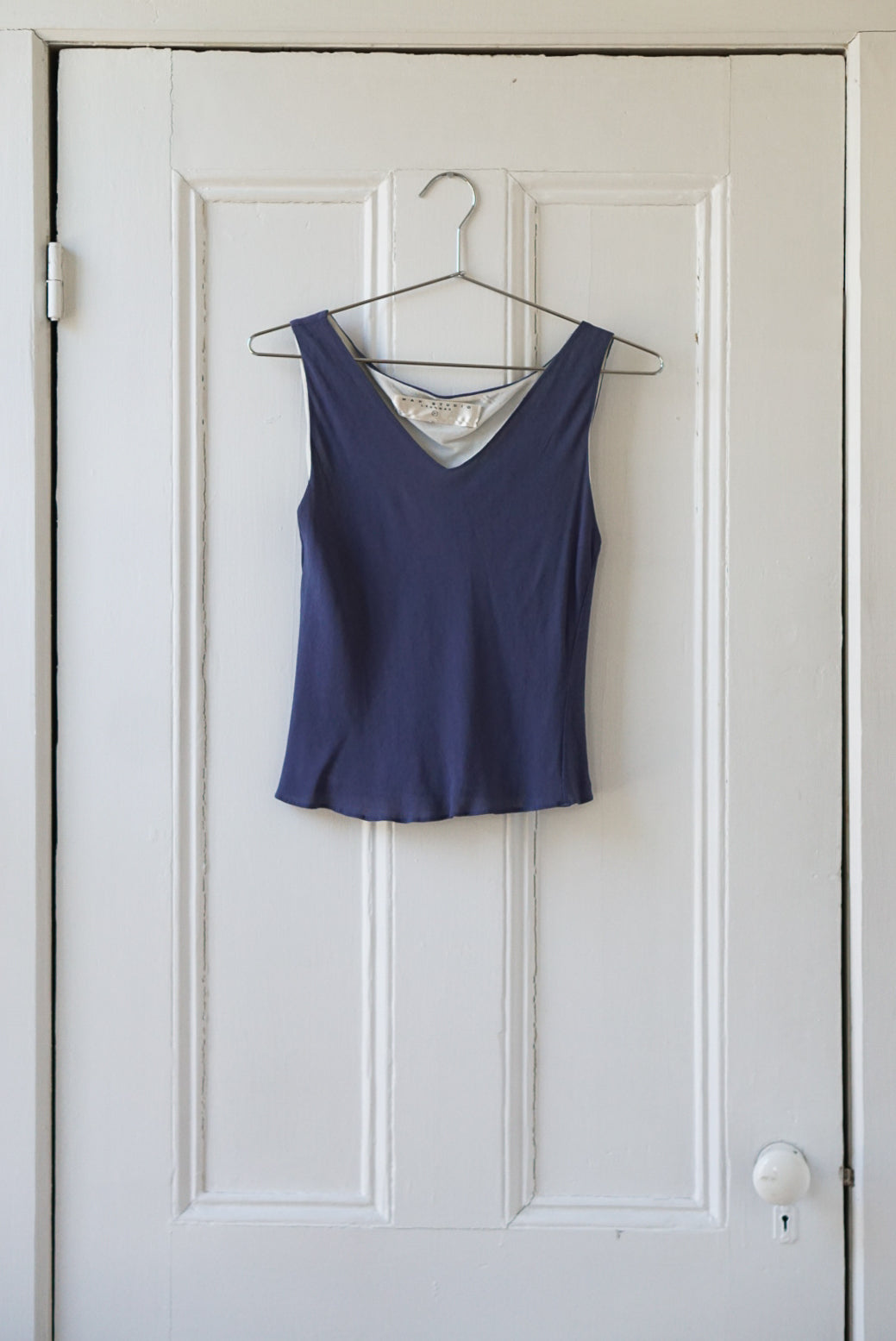 French Navy Sleeveless V Neck Top | Size S
