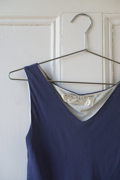French Navy Sleeveless V Neck Top | Size S