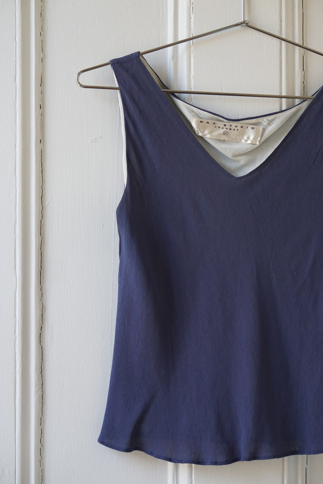 French Navy Sleeveless V Neck Top | Size S