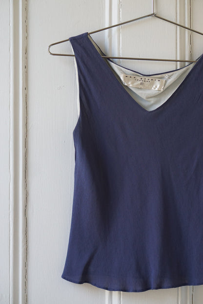 French Navy Sleeveless V Neck Top | Size S