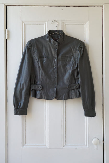 Fossil Gray Cropped Leather Jacket | Size S/M