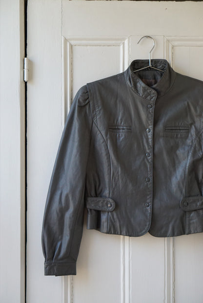 Fossil Gray Cropped Leather Jacket | Size S/M