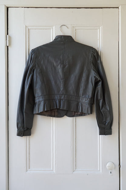 Fossil Gray Cropped Leather Jacket | Size S/M