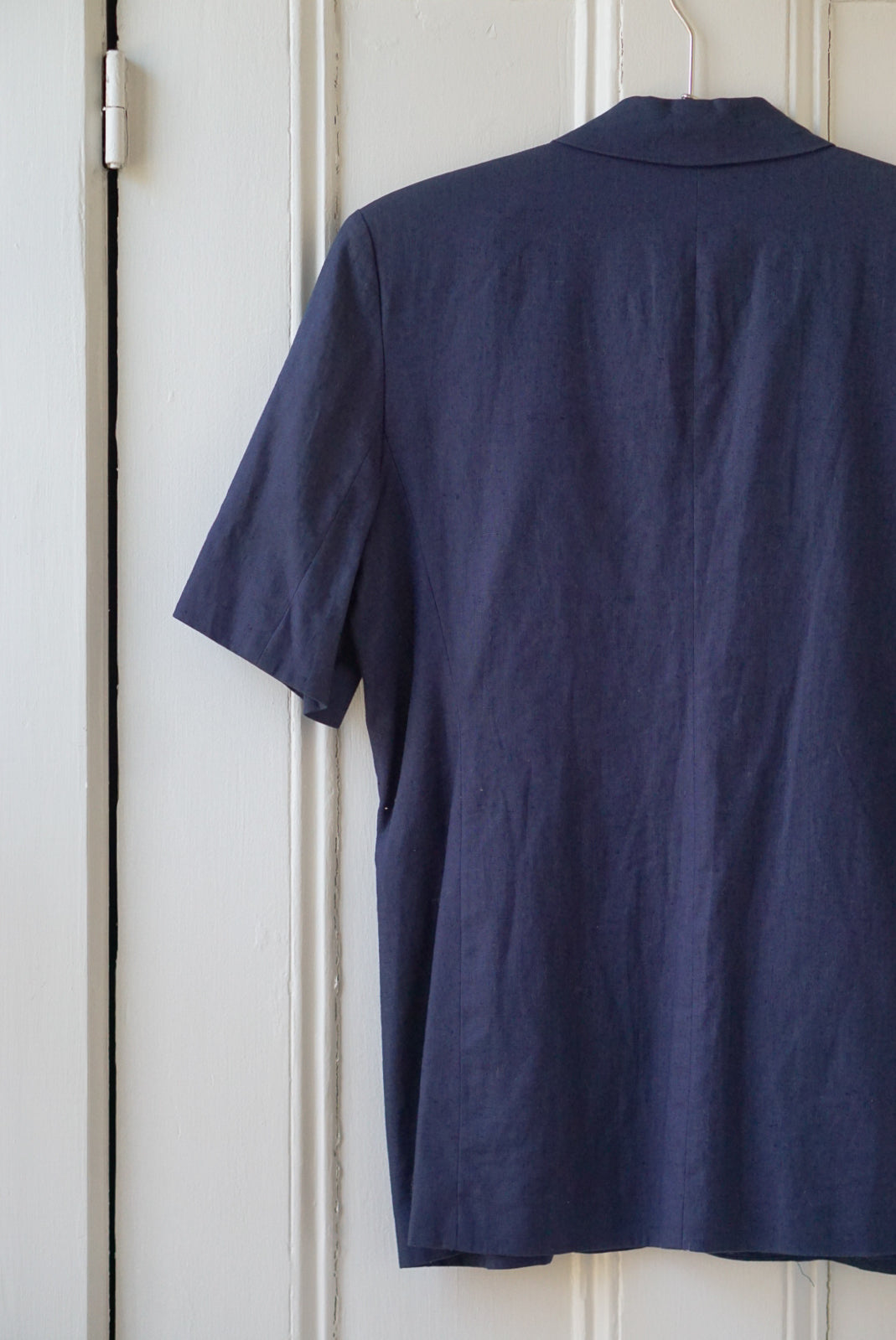 Navy Floral Embroidered Short Sleeve Blazer | Size L