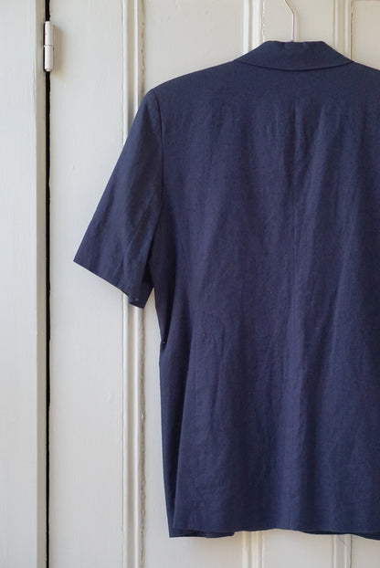 Navy Floral Embroidered Short Sleeve Blazer | Size L