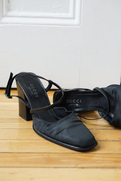 Gucci Black Strappy Slingback Heels | Size 9.5