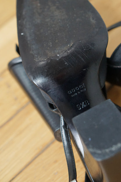 Gucci Black Strappy Slingback Heels | Size 9.5
